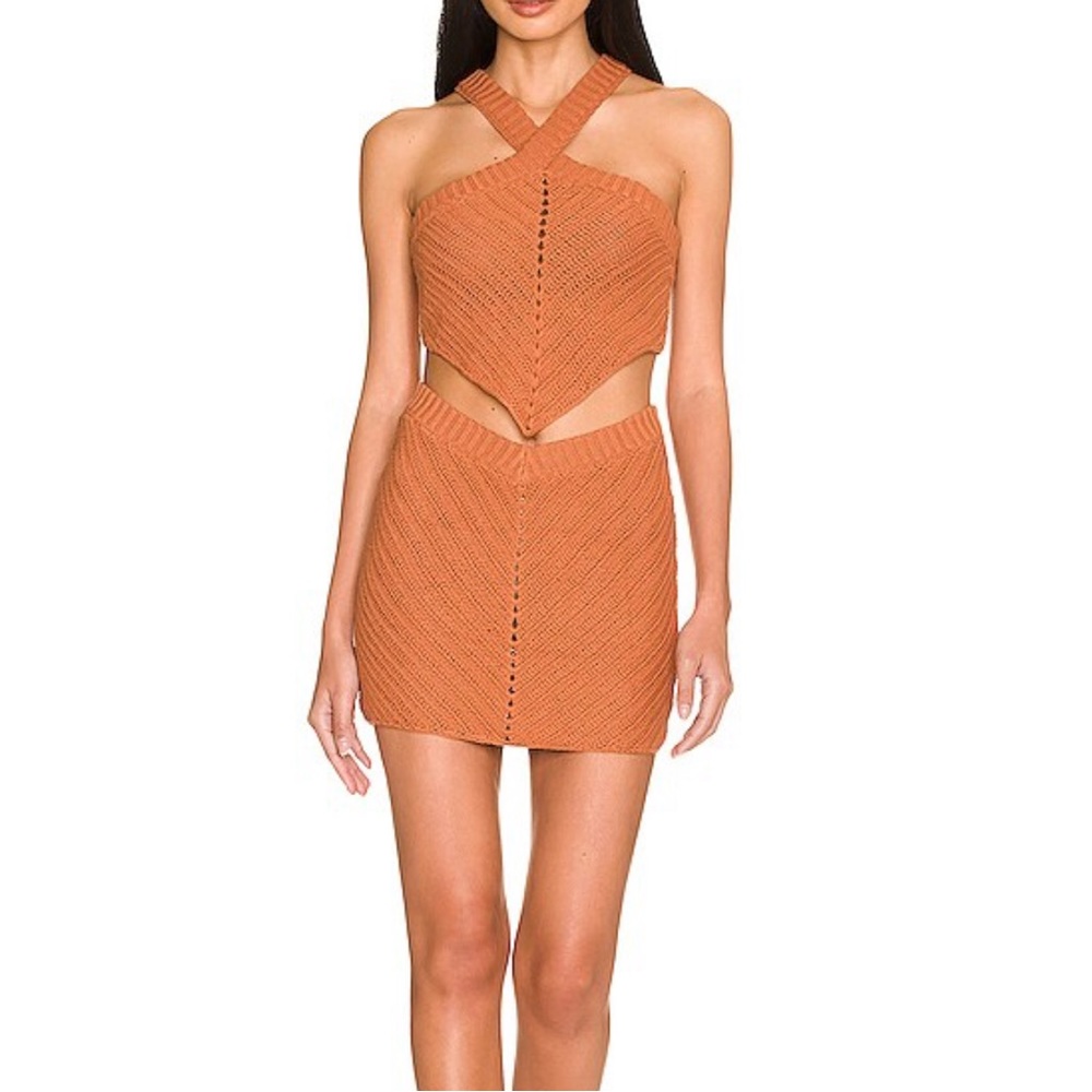 Lovers and Friends Malik Crochet V Waist Mini Skirt in Cocoa Brown
